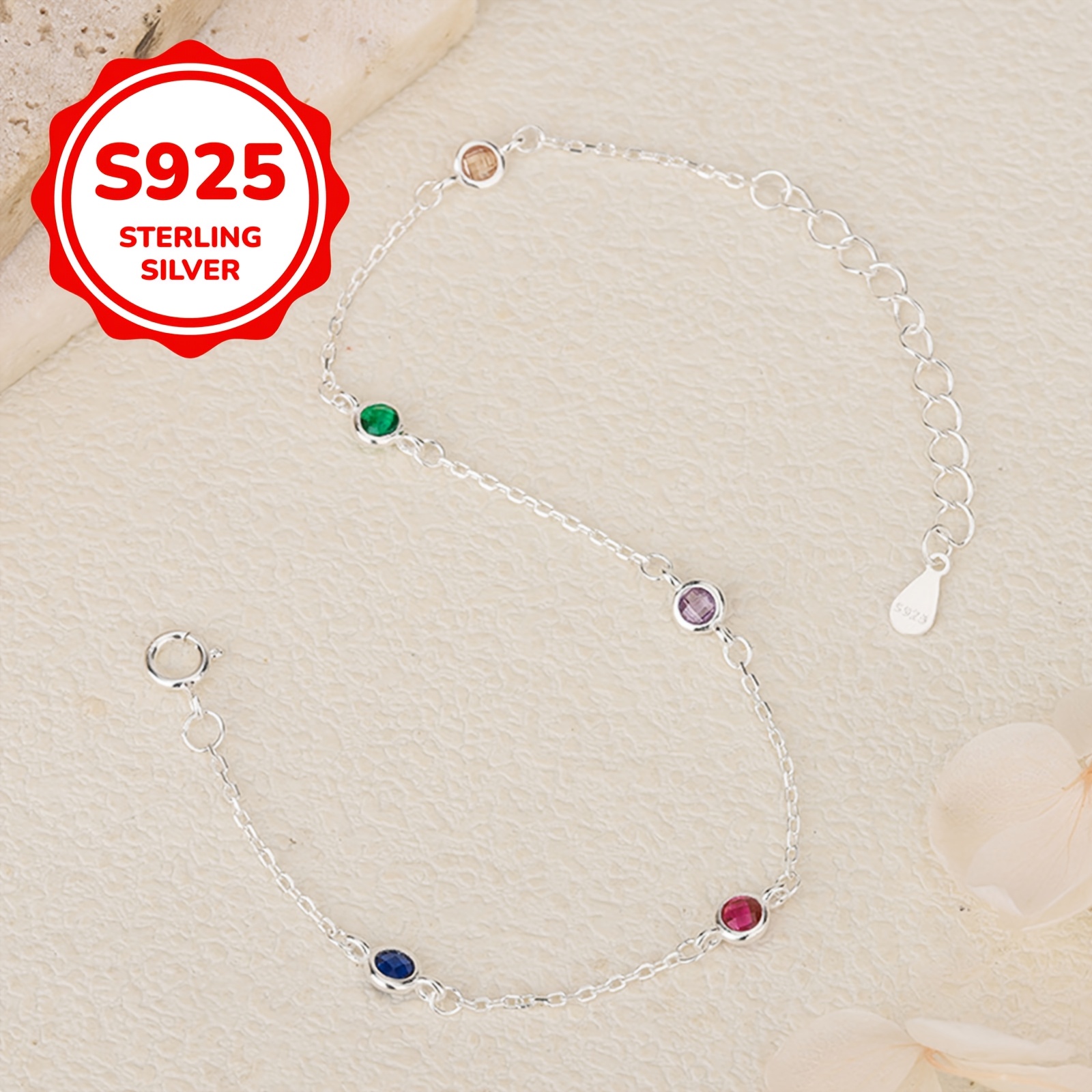 Bohemian Style S925 Silver Bracelet with Zirconia, Low Sensitivity, 1.5g Weight